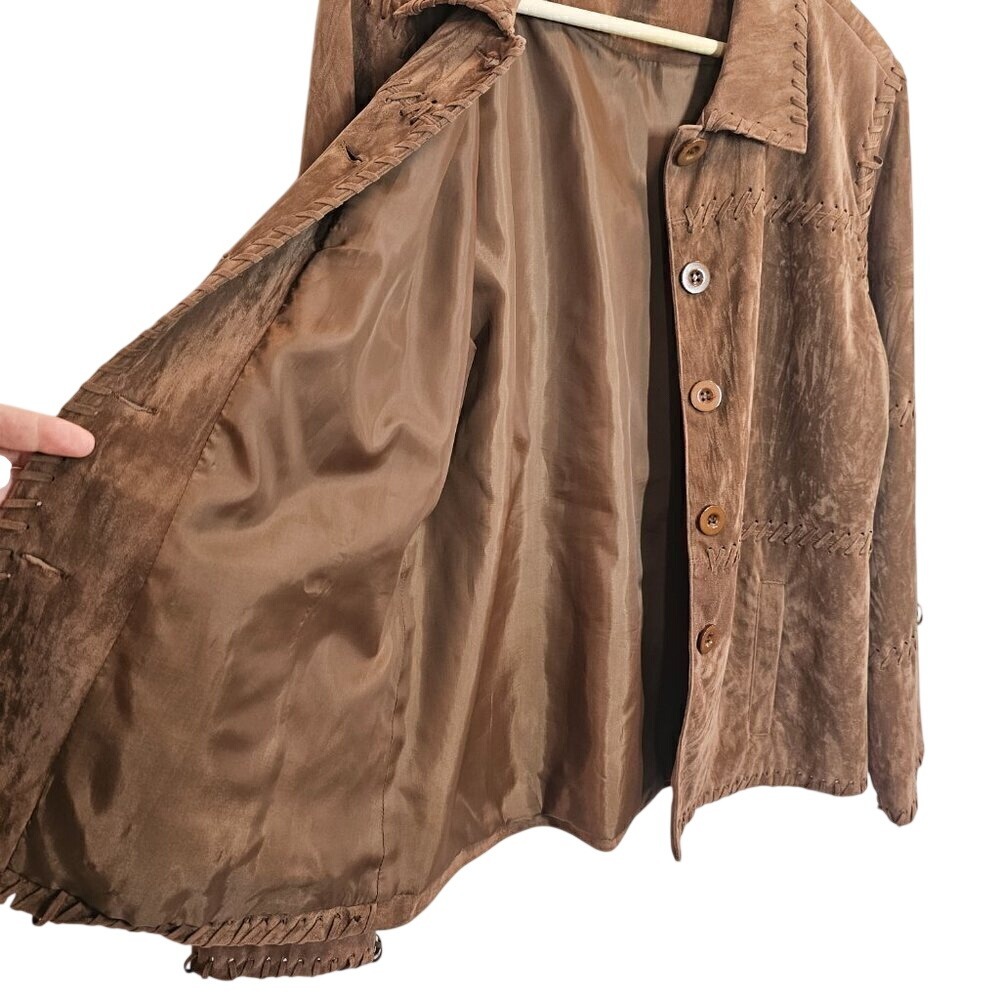 Vintage Selene Faux Suede Western Jacket Brown Button Front Blazer Size 12 - Picture 7 of 12
